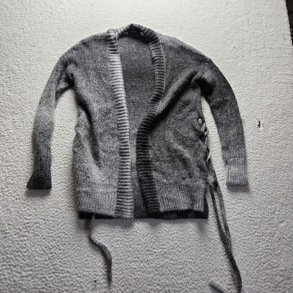 Express Cardigan Sweater Womens XXS Gray V Neck Long Sleeve Open Side Tie Knit